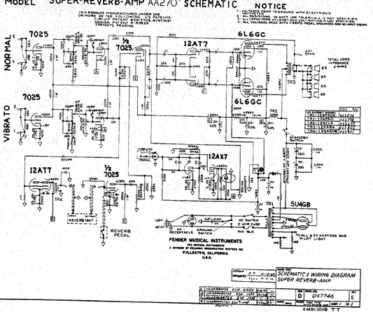 FENDER Super Reverb AA270 Schematic