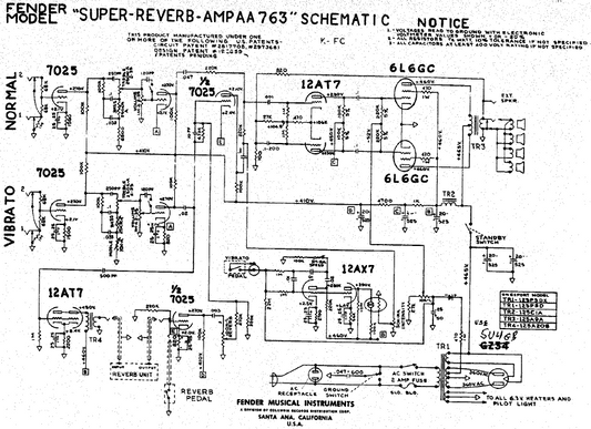 FENDER Super Reverb AA763 Schematic
