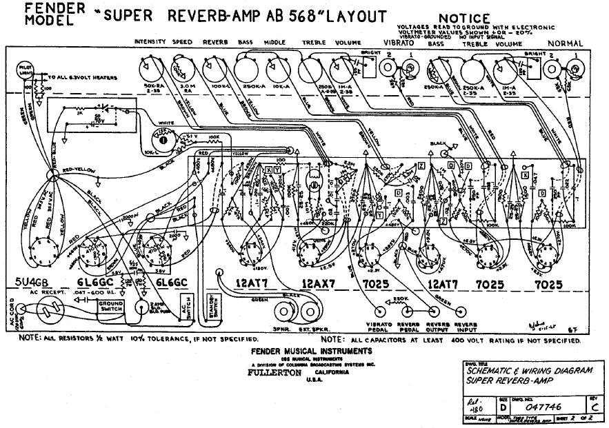 FENDER Super Reverb AB568 Layout – Electronic Service Manuals
