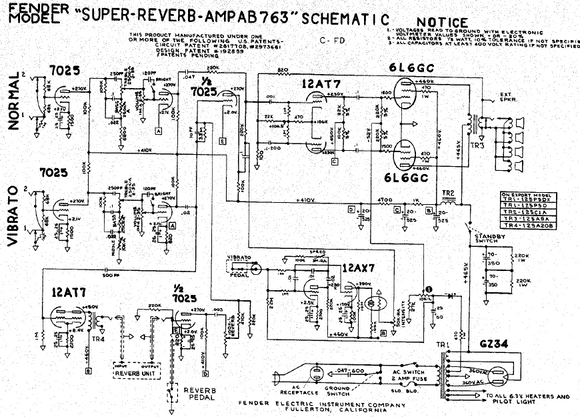 FENDER Super Reverb AB763 Schematic