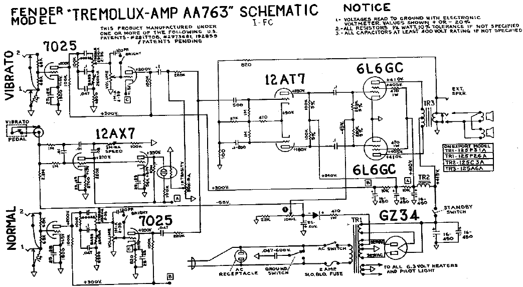 FENDER Tremolux-Amp AA763 Schematic