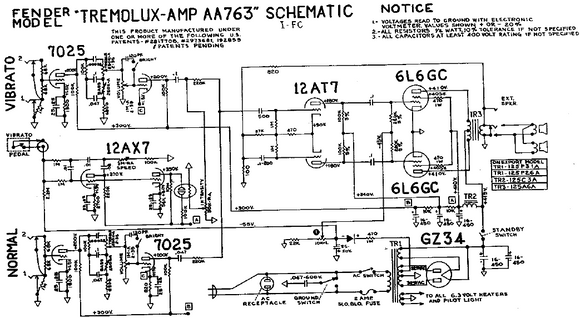 FENDER Tremolux-Amp AA763 Schematic