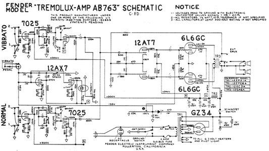 FENDER Tremolux-Amp AB763 Schematic