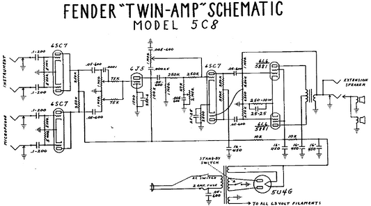 FENDER Twin-Amp 5C8 Schematic