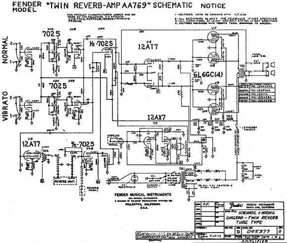 FENDER Twin Reverb AA769 Schematic – Electronic Service Manuals