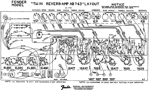 FENDER Twin Reverb AB763 Layout