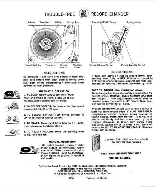BSR Auto Record Changer Instruction Manual