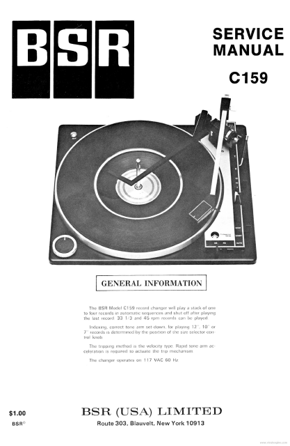 BSR C159 Record Changer Service Manual