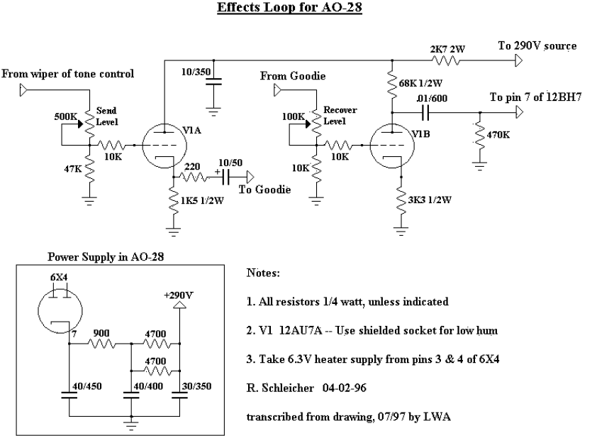 FENDER Vibratone Effects Loop for AO28 Schematic Electronic Service