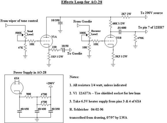 FENDER Vibratone Effects Loop  for AO-28 Schematic