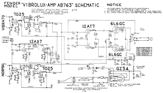 FENDER Vibrolxu-Amp AB763 Schematic