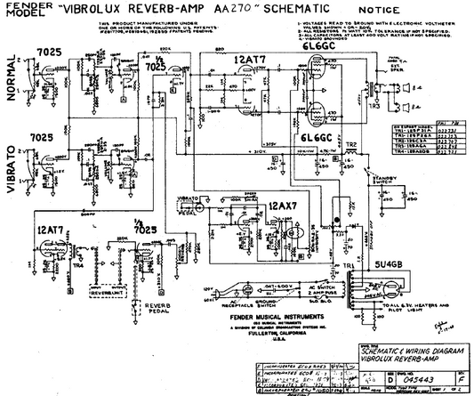 FENDER Vibrolxu Reverb-Amp AA270 Schematic