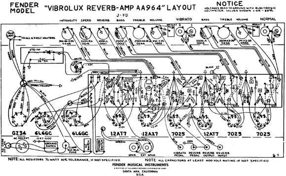 FENDER Vibrolxu Reverb-Amp AA964 Layout