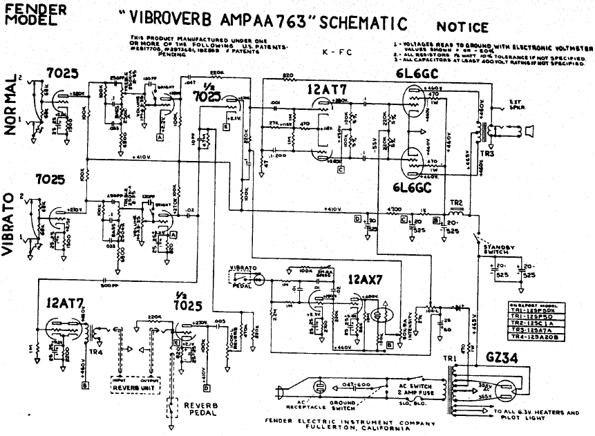 FENDER Vibroverb-Amp AA763 Schematic