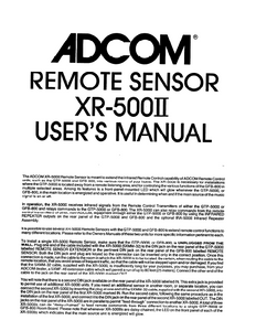 ADCOM XR-500II Remote Sensor User's Manual